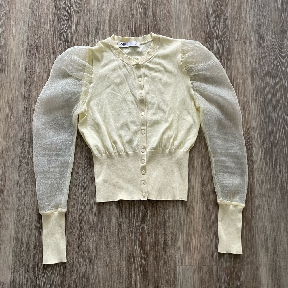 Zara Organza Yellow Cardigan Size Small